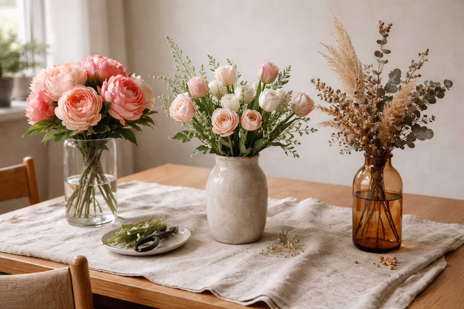 3 blomster-vaner der afgør om du skal vælge kunstige, friske eller tørrede