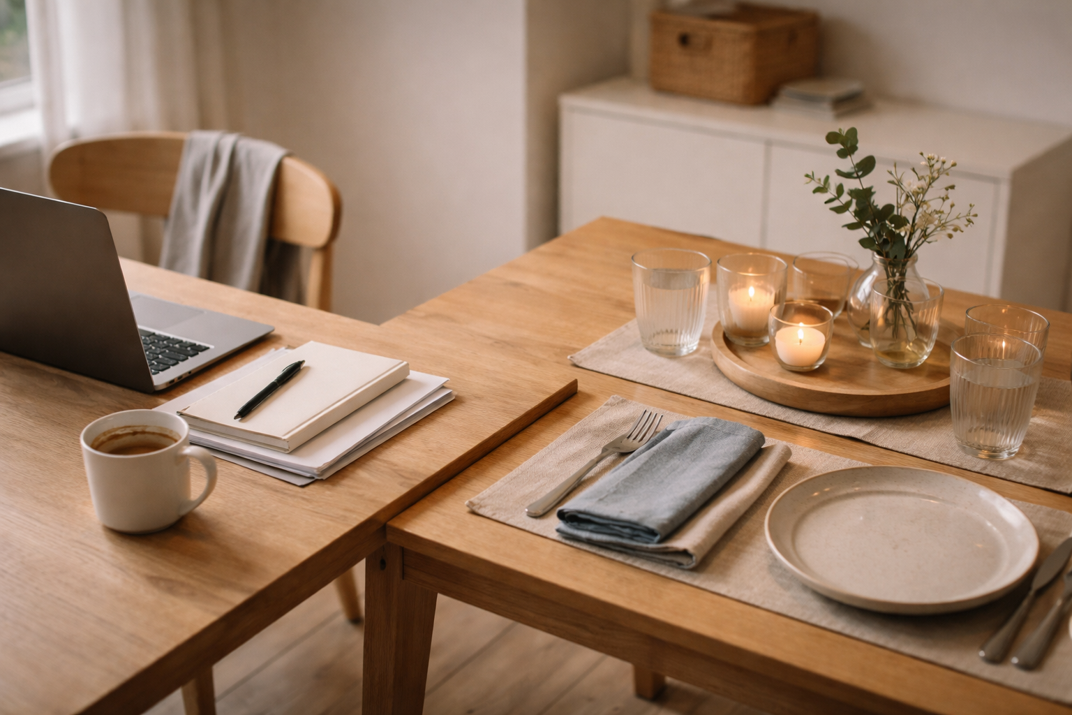 Arbejdshjørne vs. aftenhygge: sådan vinder spisebordet begge kampe